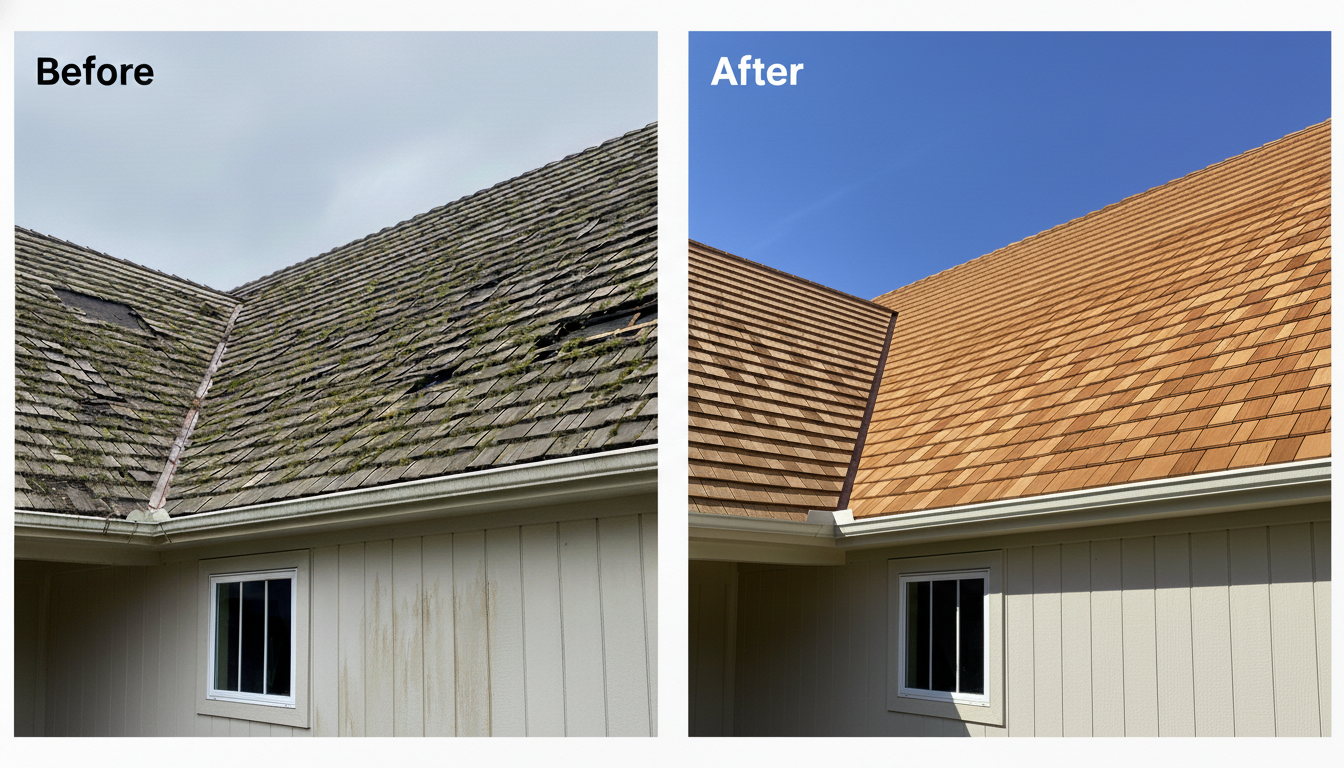 Cedar Shake Roof Repair and Replacement in Waterbury CT - Before and After