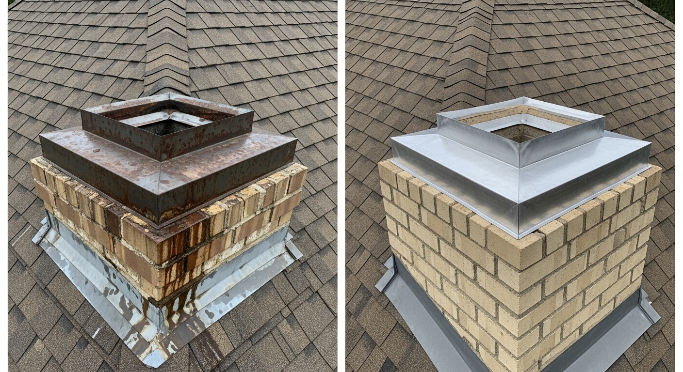 Before and After Chimney Flashing Roof Repair in Waterbury CT