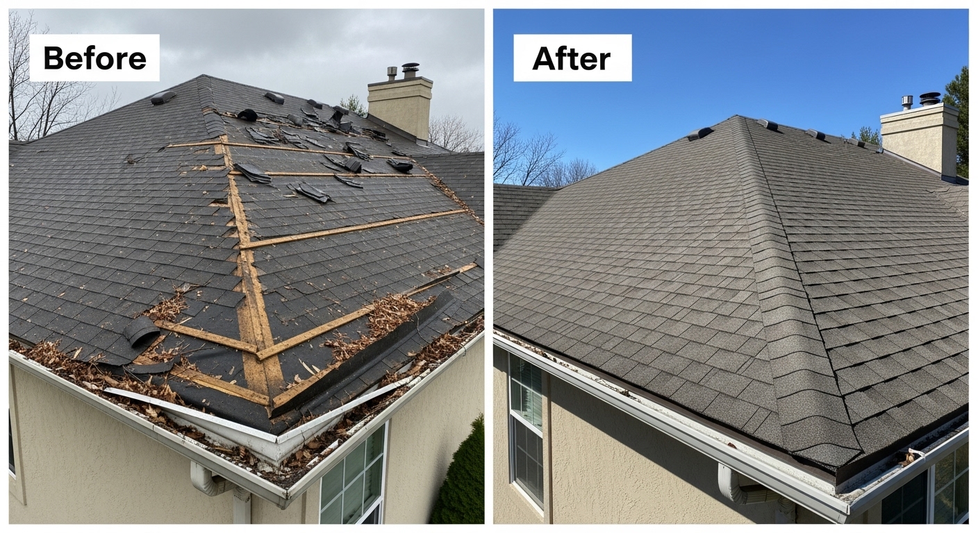 Before and After Roof Damage Inspection in Waterbury CT - Land Bury Roofing