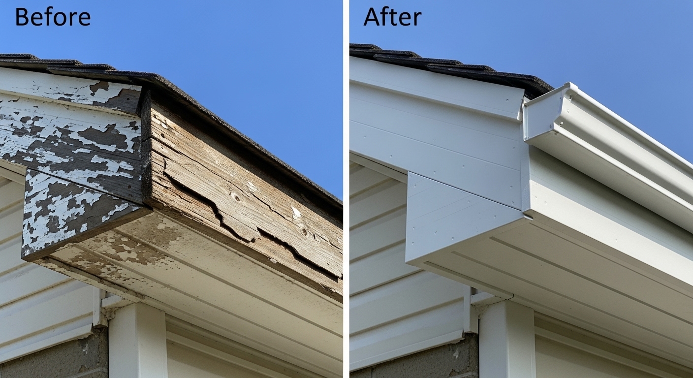 Before and After Fascia Soffit Roof Repair Waterbury CT