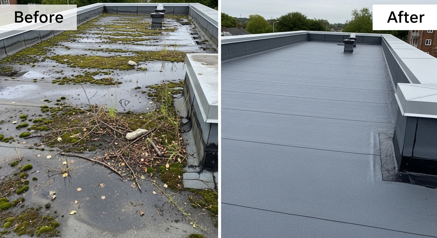 Flat Roof Repair and Replacement in Waterbury CT - Before and After