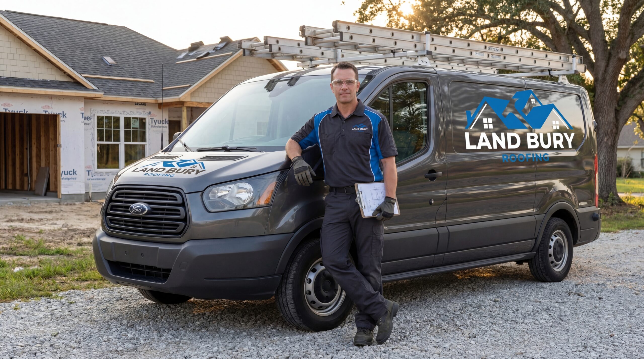 Land Bury Roofing team working on a roof in Waterbury CT - 35 years of roofing excellence