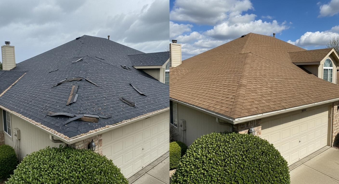 Before and After Hail Damage Roof Repair in Waterbury CT - Land Bury Roofing