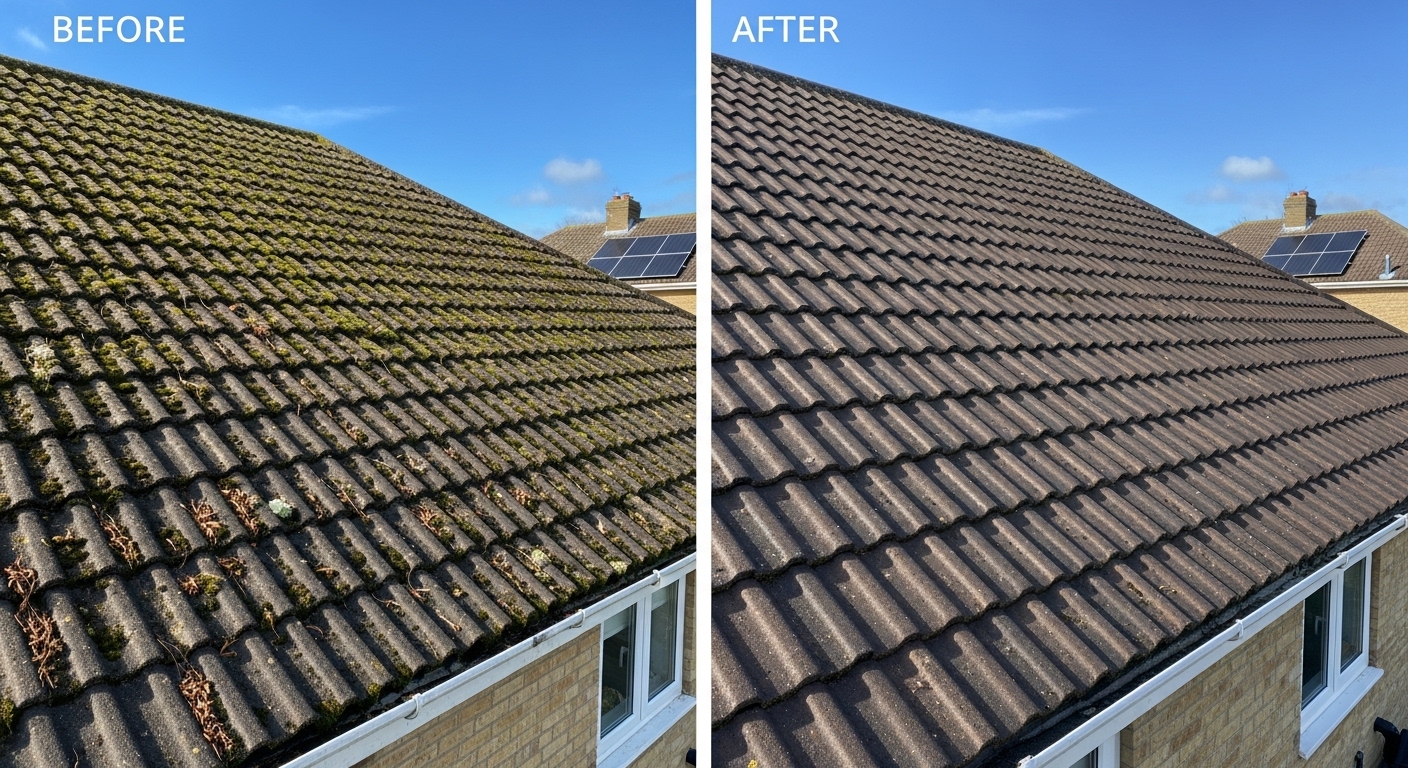 Professional Roof Cleaning Before and After in Waterbury CT - Land Bury Roofing