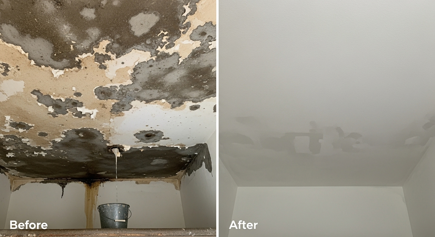 Before and After Roof Leak Detection and Repair in Waterbury, CT - Land Bury Roofing