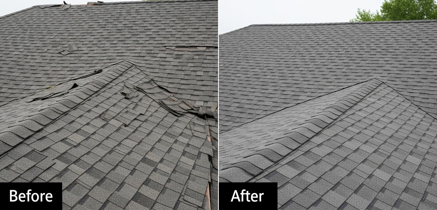 Before and After Shingle Roof Repair and Replacement in Waterbury CT