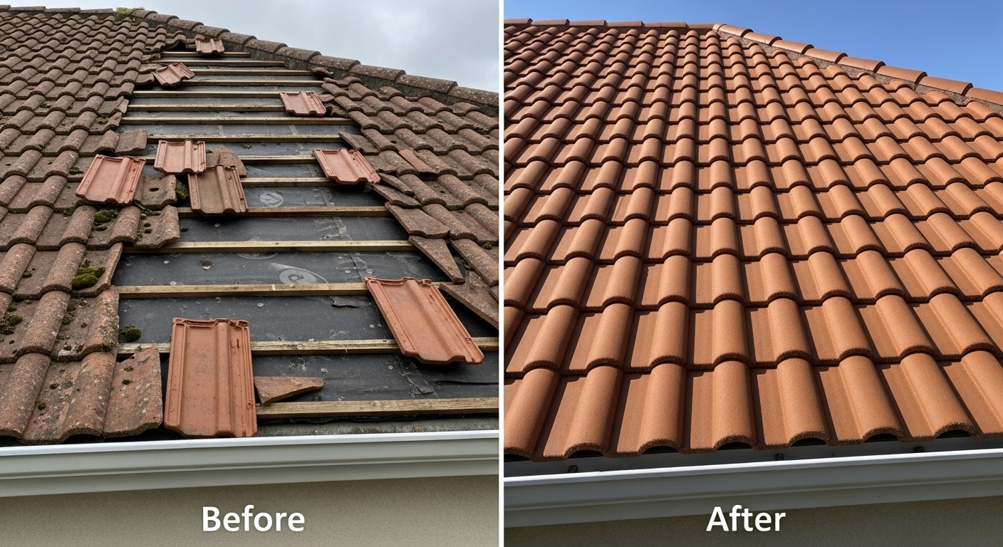 Tile Roof Repair and Replacement in Waterbury CT - Before and After